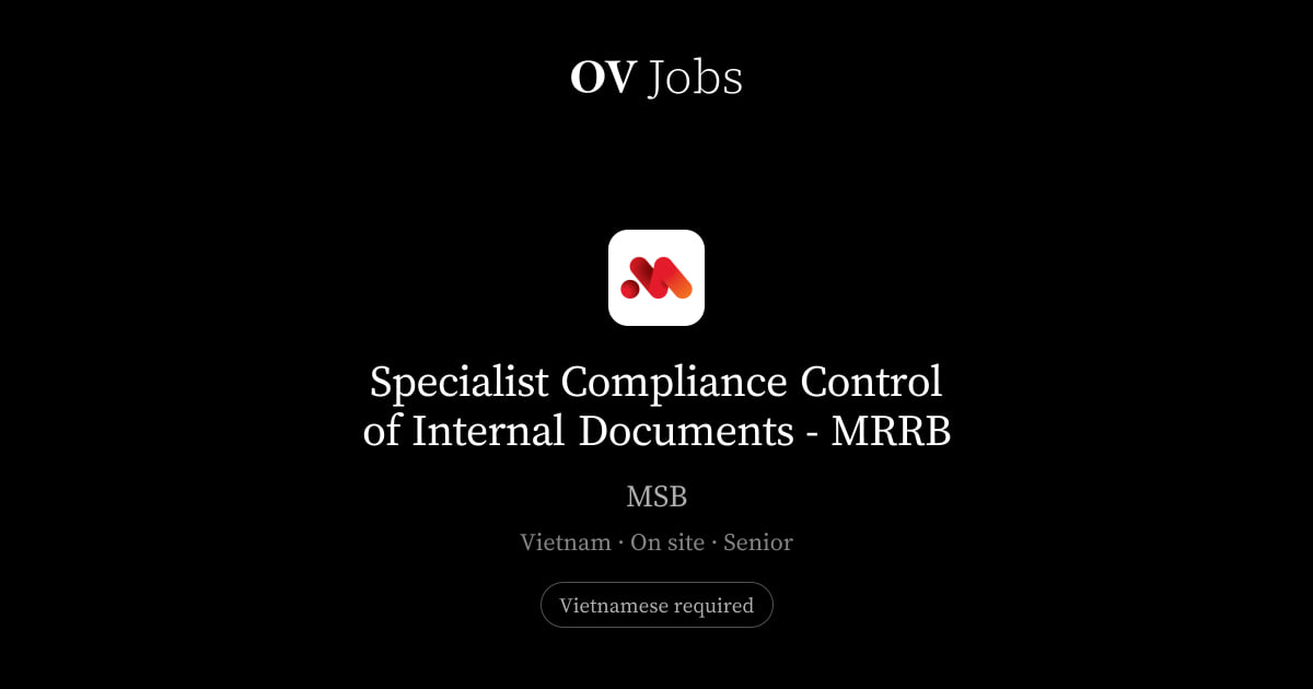 Specialist Compliance Control of Internal Documents - MRRB at MSB · OV Jobs
